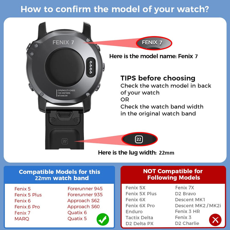 ANCOOL Compatible with Garmin Fenix 7 Band, 22mm Easy-fit Sport Strap Silicone Watch Band Replacement for Fenix 6/Fenix 5/Fenix 5 Plus Smartwatch Red - NewNest Australia