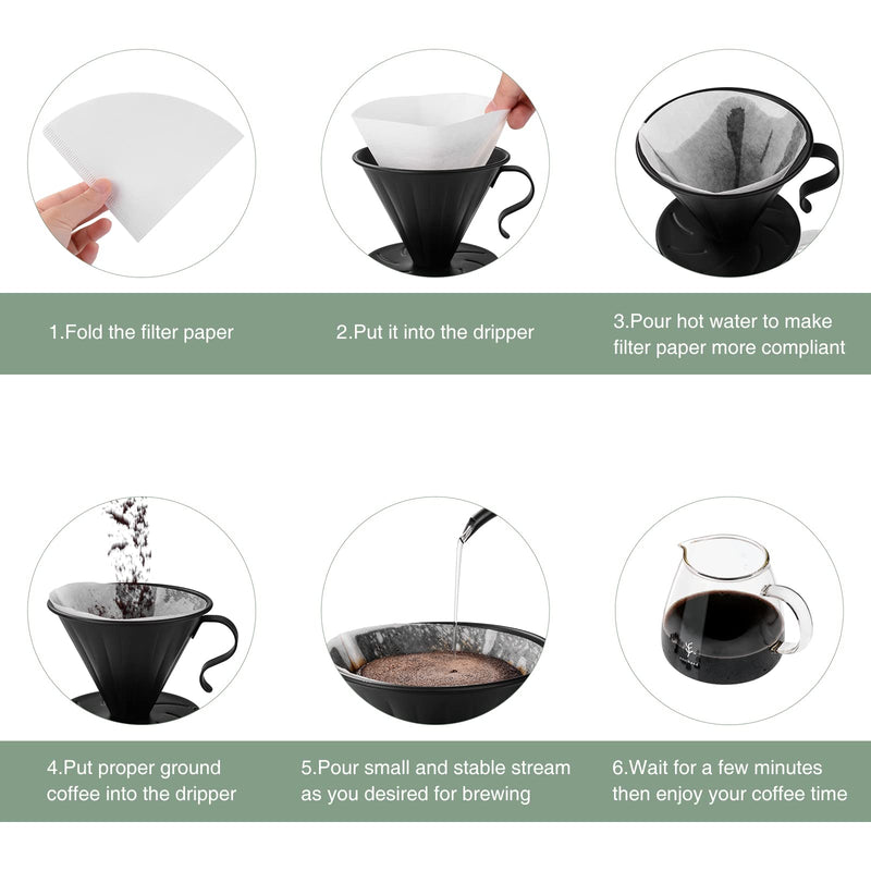 Soulhand Pour Over Coffee Brewer Set Dripper 2-3 Cups with Black Stainless Steel Filter and Manual Coffee Kettle，with 50pc Filter Paper&BPA-Free Glass Drip Sever High Heat Resistance Brewer 17oz - NewNest Australia