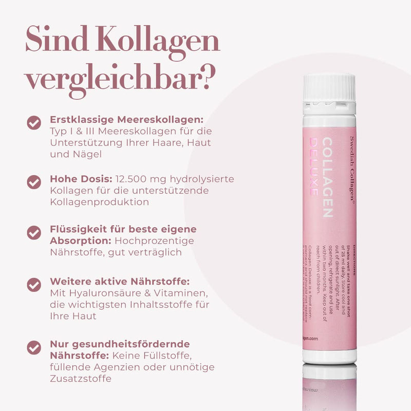 Swedish Collagen - Collagen Deluxe Shots, 30 X 25 Ml Liquid Collagen Supplement | 12,500 Mg Sea Collagen With Hyaluronic Acid, Vitamins & Minerals For Hair, Skin And Nails (30) - NewNest Australia