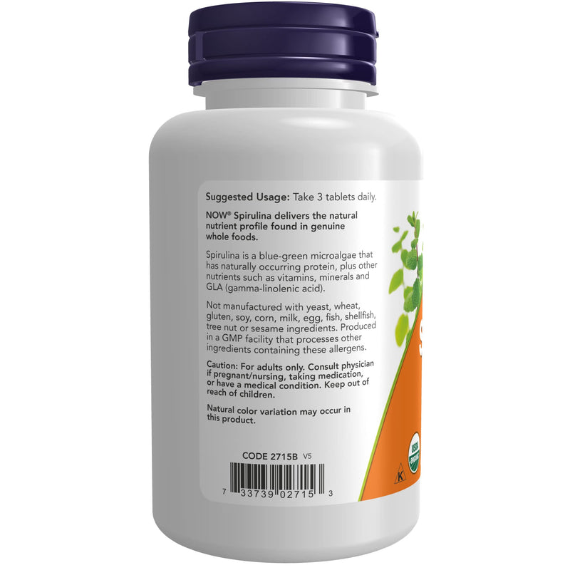 NOW Supplements, Certified Organic, Spirulina 1000 mg (Double Strength), Rich in Beta-Carotene (Vitamin A) and B-12 with naturally occurring GLA , 120 Tablets - NewNest Australia