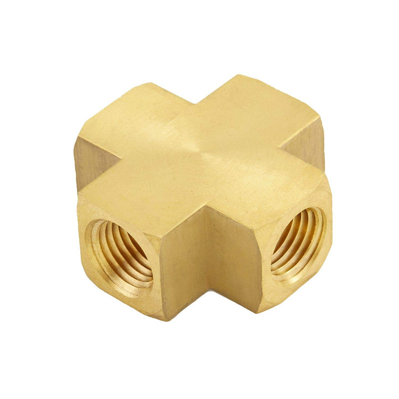 Litorange 2 PCS Metals Brass Pipe Fitting 4 Way Barstock Cross Connector Pipe Adapter 1/4" x 1/4" x 1/4" x 1/4" NPT Female Coupler 2PCS 1/4" 4-Way Adapter - NewNest Australia