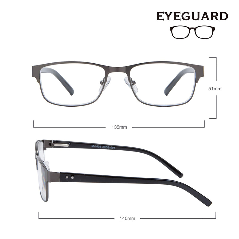 EYEGUARD Men's Rectangular Lightweight Metal Reading Glasses (Grey, 2.00) Gray 2.0 x - NewNest Australia