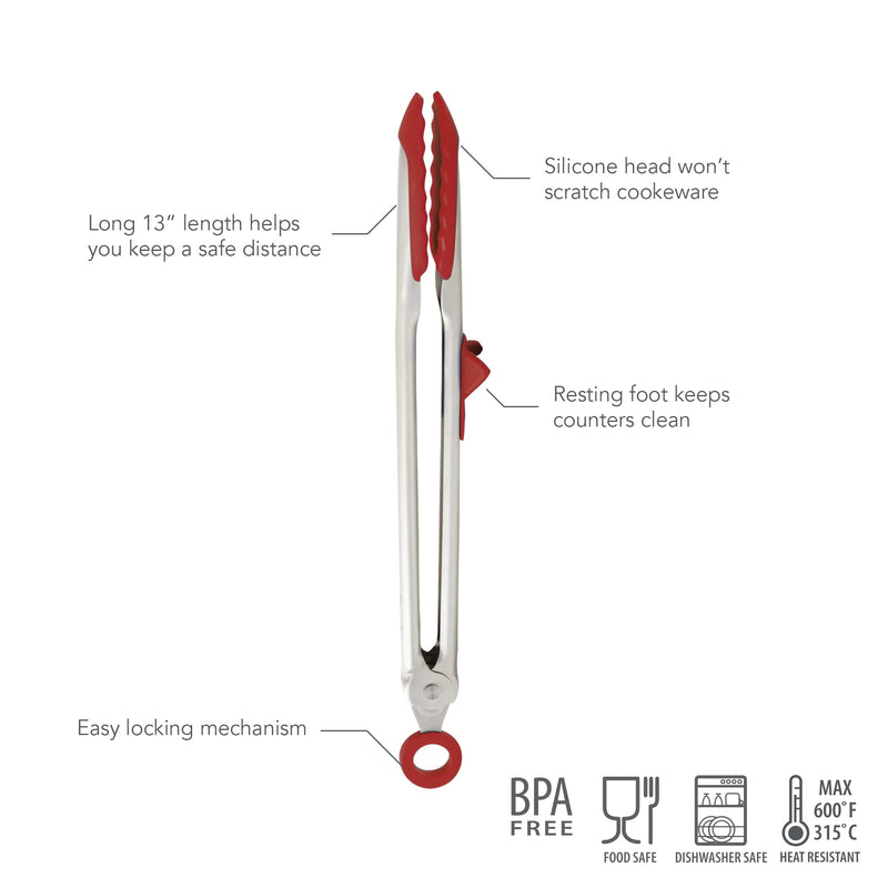Tovolo Tip Top Tongs, Easy-Grip Kitchen Tongs for Cooking With Silicone Tips, Easy Locking Mechanism, Cooking Utensil With Resting Foot, Heat-Resistant & BPA-Free Silicone Tips - NewNest Australia