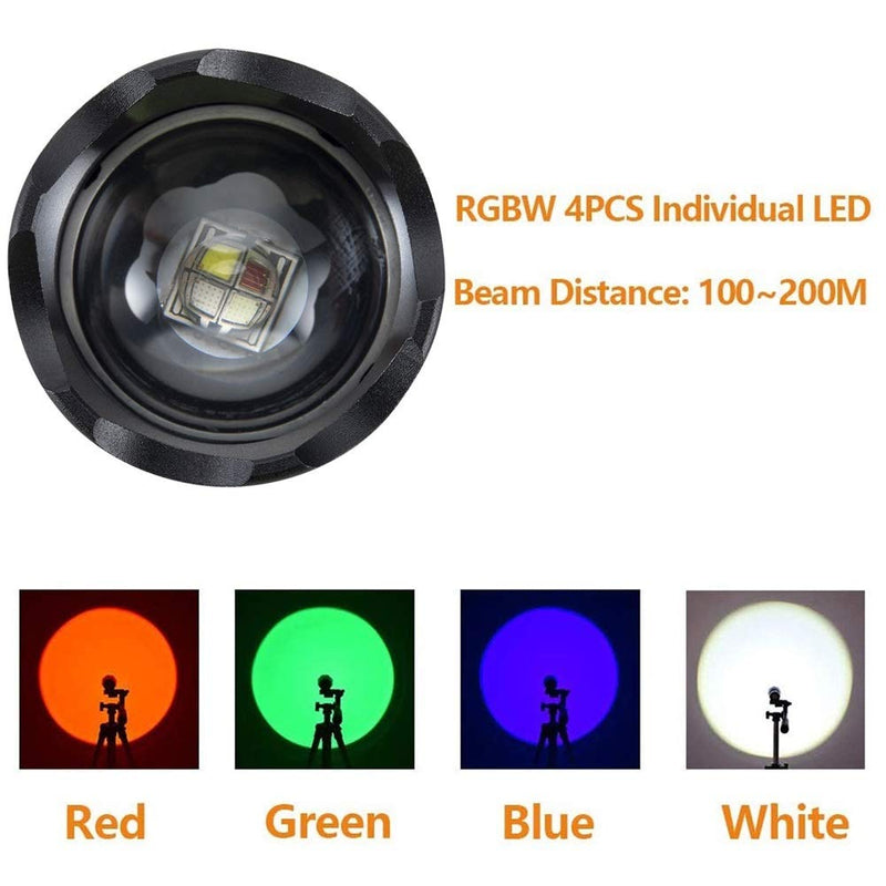 Alonefire X37 4 Color Tactical MultiColor LED Flashlight White Blue Green Red 4 Lights RGB USB Rechargeable Zoomable with Charging Indicator, Power Outlet, 26650 Battery for Tracking Hunting Fishing - NewNest Australia