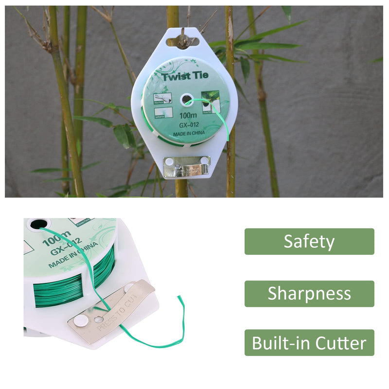 Twist Ties - All-Purpose Coated 328feet Garden Plant Ties with Trimmer Garden Twine Support Ties Reusable for Gardening Plants Growth and Care, Office Home Cable Organization (Green) - NewNest Australia