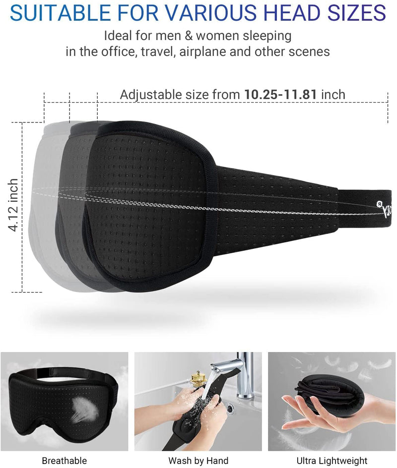 Musicozy Sleep Mask,100% Darkness 3D Sleep Eye Mask for Sleeping,Breathable Sleeping Mask Night Eye Mask for Men Women, Soft Eye Blinder with Adjustable Size and Ear Plug for Traveling Napping Yoga Black - NewNest Australia
