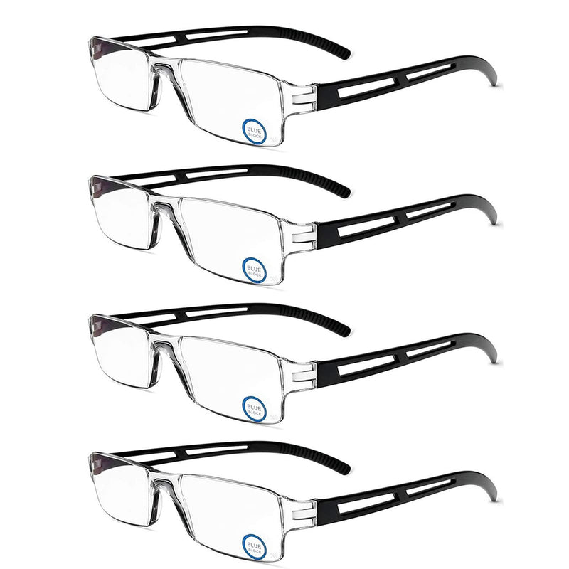 MMOWW 4 Pack Rimless Reading Glasses for Men and Women with Clear Rectangular Blue Light Blocking Glasses (4 Black, 2.0) 4 Black 2.0 x - NewNest Australia