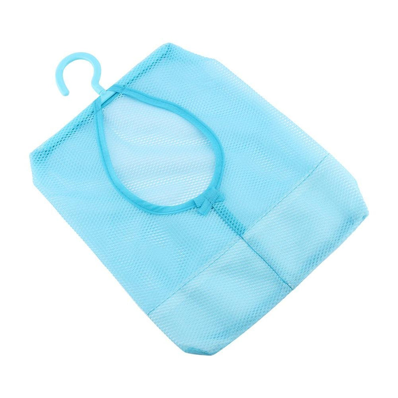 NewNest Australia - Qii lu Mesh Bag Hanging, Durable Breathable Clear Mesh Laundry Storage Hook Bag Kitchen Bathroom Clothespin Mesh Bag Organizer with Hook 11.8 x 10.2inch Blue 