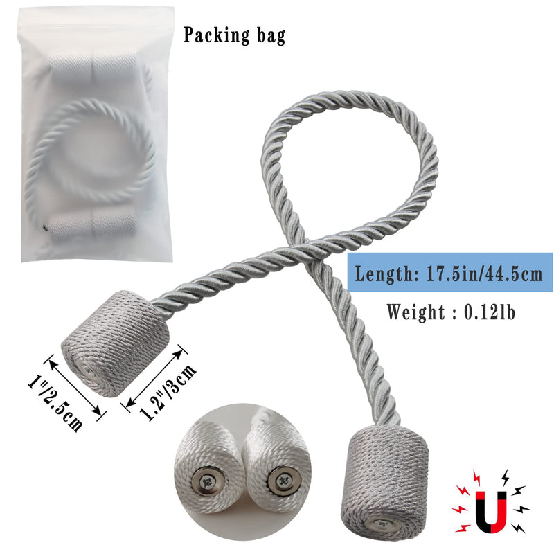Hangtty Magnetic Curtain Tiebacks 2 Pack Grey Curtain Rope Tieback Curtain Holders for Drapes Modern Tie Backs Decorative Curtain Holdbacks - NewNest Australia