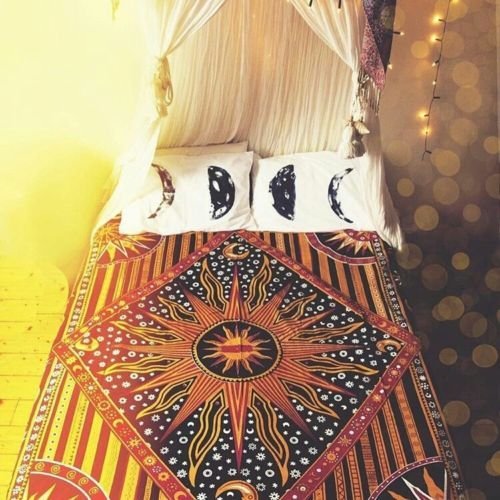 NewNest Australia - Hippie Mandala Sun and Moon Maditation Poster Tapestry Wall Hanging - Indian Golden Burning Sun Stars Psychedelic Popular Mystic Beach Blanket 54 x 60 Inch 140 x 150 cms / 54" x 60" 