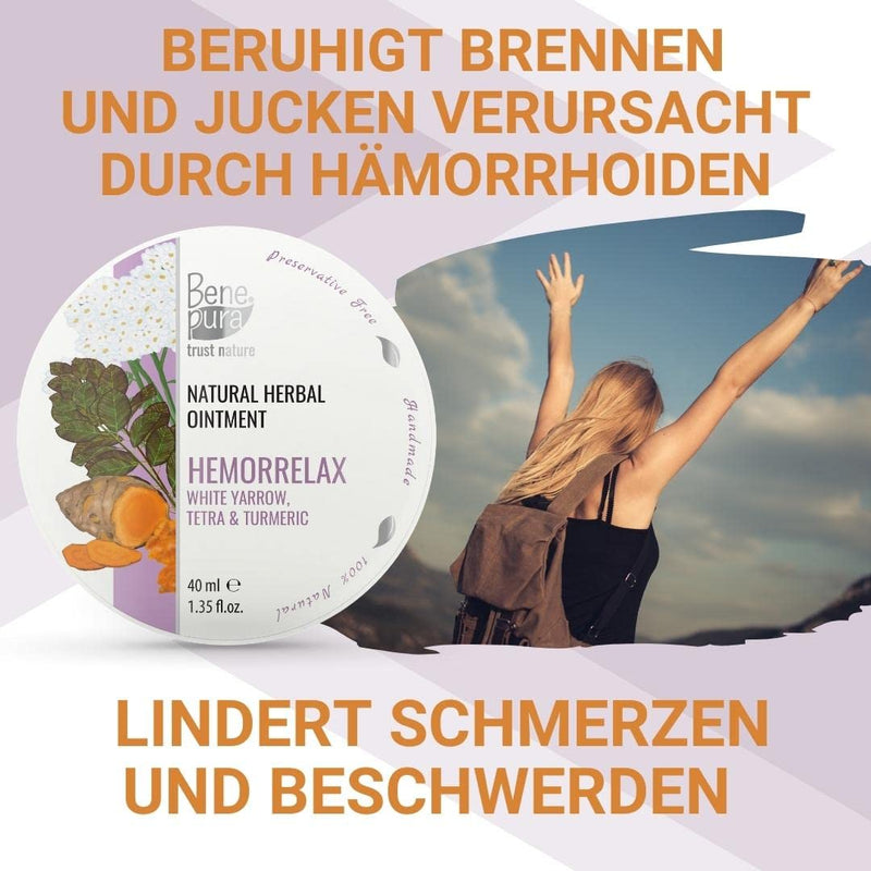 Benepura Haemorrhoids Ointment Swelling - Natural Ointment Against Haemorrhoids - White Yarrow Haemorrhoid Ointment Relieves Itching - Fissue Ointment With Turmeric - 40 Ml - NewNest Australia