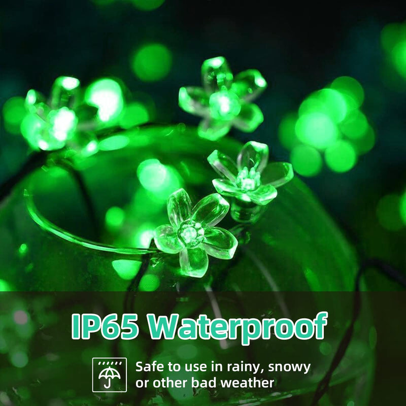 ITICdecor Solar Flower String Lights Green Lights Outdoor Waterproof 50 LED Fairy Light Decorations Garden Patio Fence Yard Spring (Green) - NewNest Australia