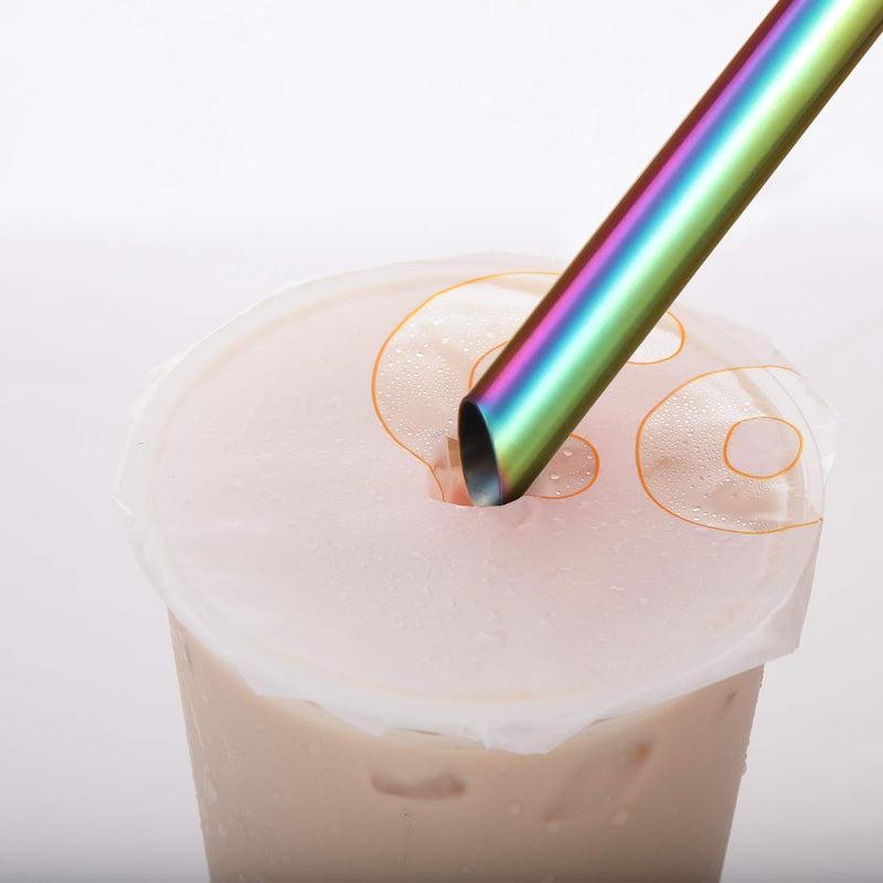 NewNest Australia - [Angled Tips] 2 Pcs Jumbo Reusable Boba Straws & Smoothie Straws - Rainbow Colors , 0.5" Wide Stainless Steel Straws, Metal Straws for Bubble Tea, Milkshakes, Smoothies |1 Cleanning Brush & 1 Case 