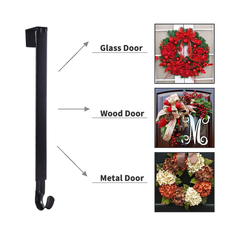 NewNest Australia - Sattiyrch Wreath Hanger,Adjustable Metal Over Door Hook from 15-25 Inch，Holds up to 20 lbs (Black, 1) Black 