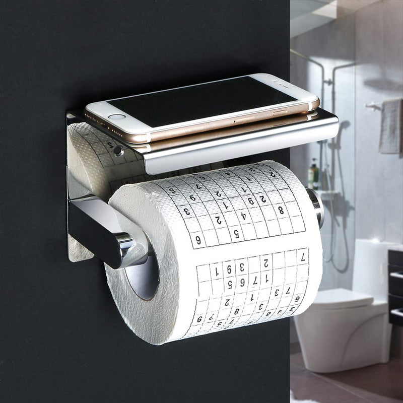 Alise Toilet Paper Holder Tissue Holders Paper Storage with Mobile Phone Storage Shelf,GG5200 SUS304 Stainless Steel Polished Chrome - NewNest Australia