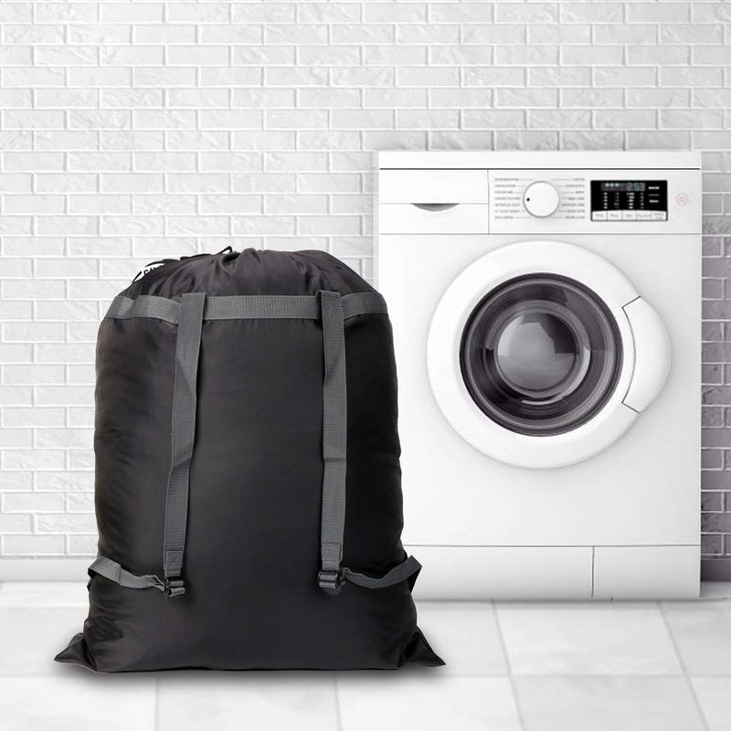 NewNest Australia - CALACH Extra Large Laundry Bag Backpack, 27” x 34” - Sturdy and tear resistant polyester backpack with drawstring closure and Adjustable Shoulder Straps Machine Washable Fold Travel Black Laundry bags 