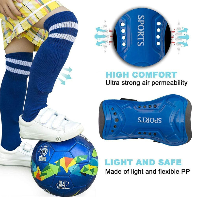 Wrzbest 2 Pair Kids Soccer Football Shin Guards Protector Calf Knee Protective Gear and 2 Pair Long Sleeve Socks with a Professional Referee Whistle for 3-13 Teenagers, Boys, Girls,Kids,Youth Ages 5 to 13 - NewNest Australia