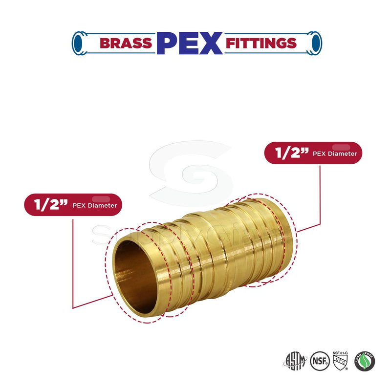 Supply Giant FQDQ0012-10 X PEX Straight Coupling Barb Pipe Fitting, 1/2'', Brass (10 Pack) - NewNest Australia