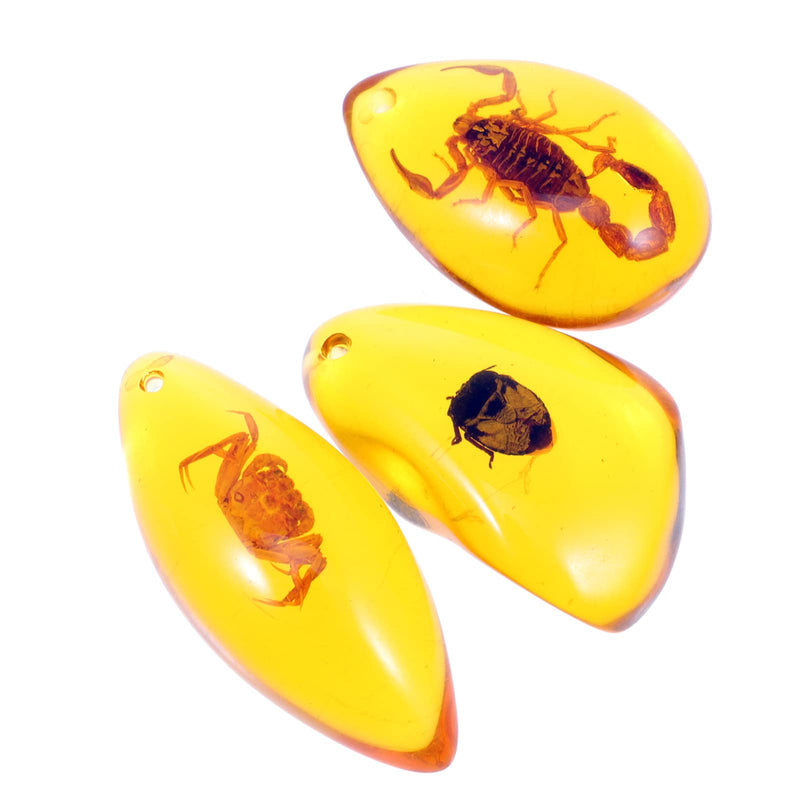 ULTNICE 3pcs Amber Insect Specimens Pendants Amber Fossil Insect Artificial Amber Insect Specimen Pendant Scorpions Insects Amber Stone Ornament for Necklace - NewNest Australia