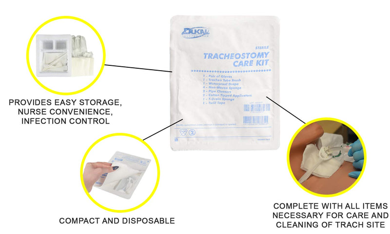 Dukal Tracheostomy Care Kit. Sterile Compact and Disposable Kit with All Necessary Items. Individual Needs. Gloves, Trachea Tube Brush, Sponges, Pipe Cleaners, Twill Tape, T-Drain Sponge. - NewNest Australia