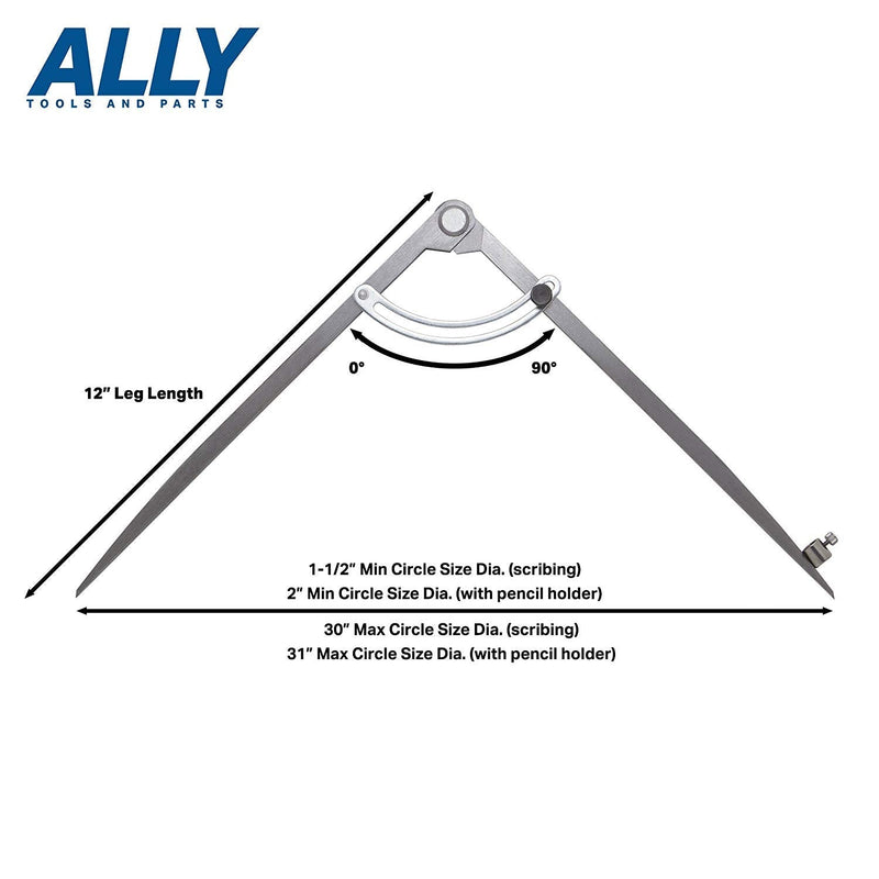 ALLY Tools 12 Inch Precision Wing Divider Scribe Tool/Woodworking Compass with Pencil Holder INCLUDES Two Pencils and Pencil Sharpener Ideal for Drawing Circles, Geometry, Metal, Wood and Leather - NewNest Australia