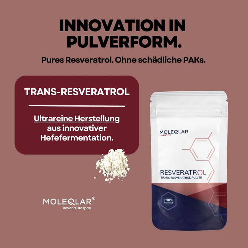 MoleQlar Resveratrol powder 30g - dietary supplement made from innovative yeast fermentation - 500mg resveratrol per serving - over 98% purity 30g (pack of 1) - NewNest Australia