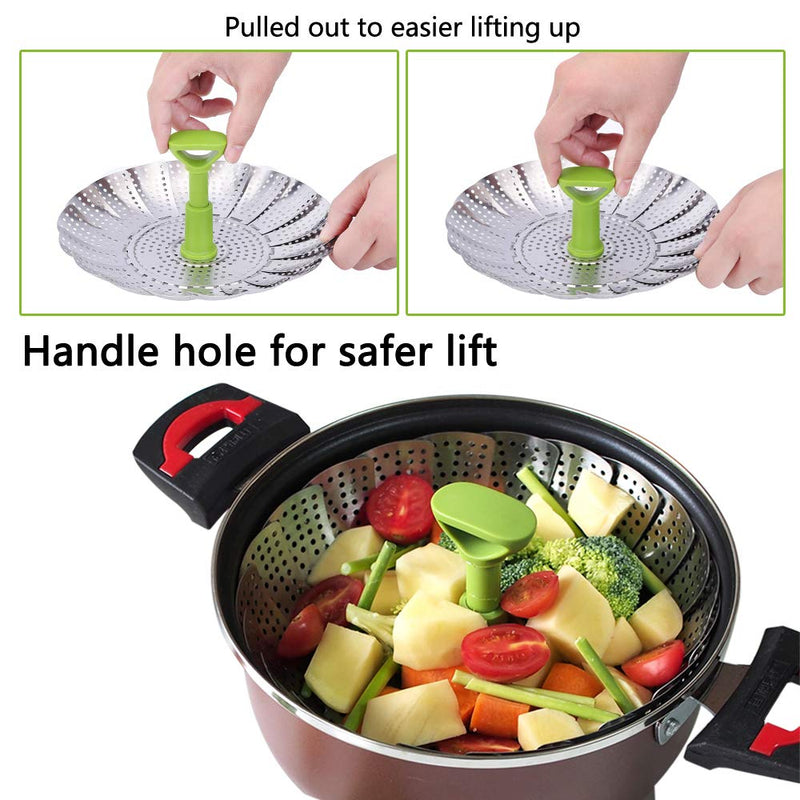 Vegetable Steamer Basket - Stainless Steel Collapsible Steamer Insert for Steaming Veggie Fish Seafood Cooking, Adjustable Sizes to Fit Various Pots (5.1" to 9.2") 5.1" to 9.2" - NewNest Australia