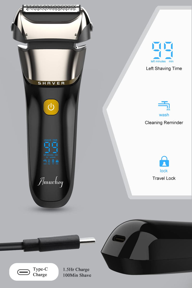 Men'S Electric Razor With 3 Flexible Blades & Travel Case, Electric Shaver With Precision Trimmer, Wet/Dry Shaver, 99 Minutes Running Time, Led Display, Gifts For Men - NewNest Australia