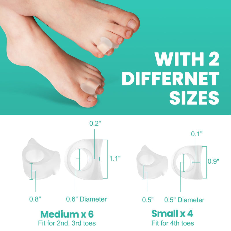 Welnove 10 Pack Gel Toe Separators - Toe Spacers With Aloe Vera Extract, Overlapping, Hammer Toe, Bunion Relief - Soft Silicone Toe Corrector For Men And Women (6M+4S) - NewNest Australia