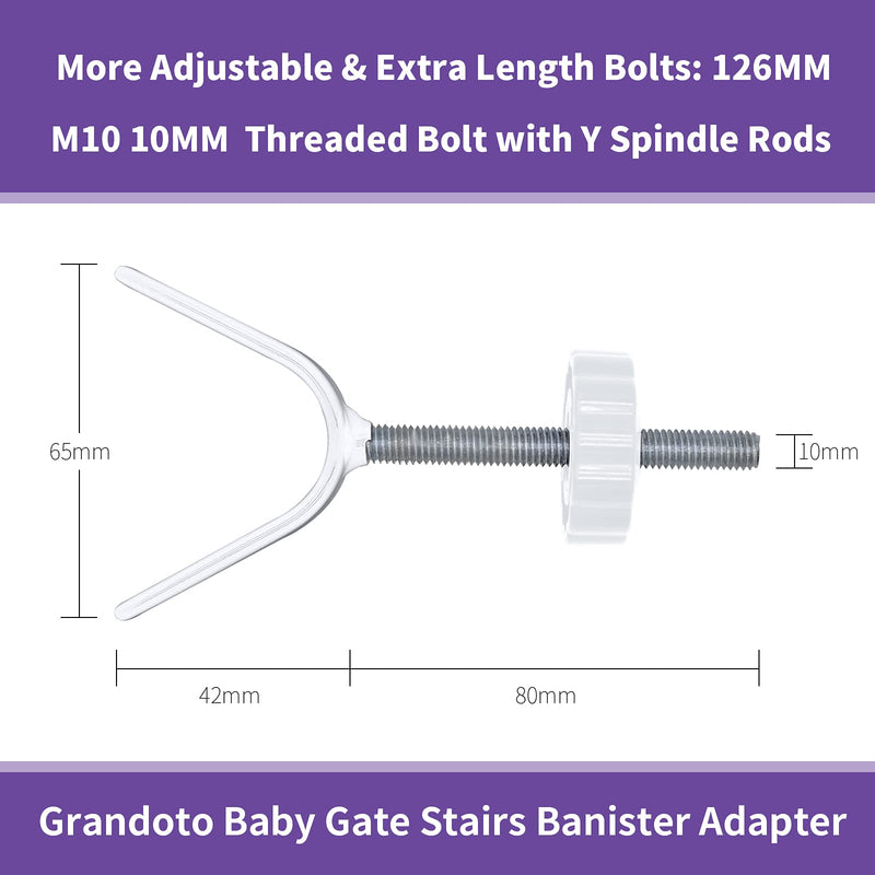 Baby Gate Stairs Banister Adapter-GRANDOTO Stair Y Threaded Spindle Rods for Pressure Mounted for Child & Pet Safety Gates with Extra Long Wall Mounting Screws Rod & Bolts (M10(10MM), White) M10(10MM) - NewNest Australia