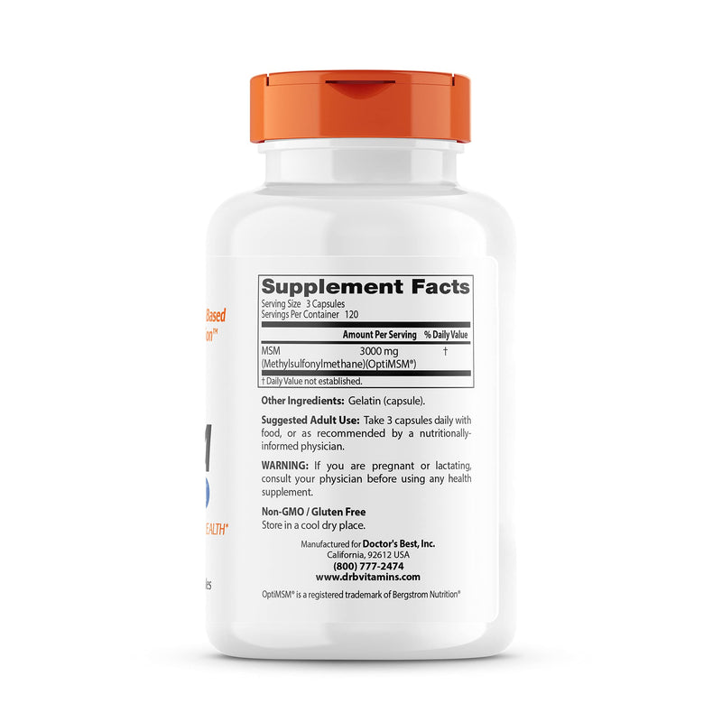 Doctor's Best MSM with OptiMSM, Joint Support, Immune System, Antioxidant and Protein-Building Role, Non-GMO, Gluten Free, 1000 mg, 360 Capsules - NewNest Australia