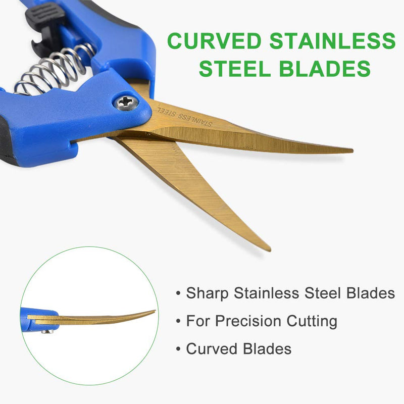 GROWNEER 3 Packs Pruning Shears with Curved Blades Gardening Hand Pruning Snips Titanium Coated Precision Blades Blue - NewNest Australia