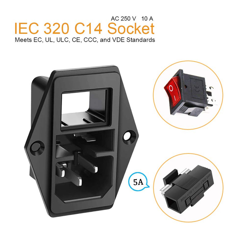 Module Plug,10A Fuse Switch Male Power Socket,Adapter Power Connector,3 Pins Inlet Power Socket,Black,Red Button,AC 250V 10A IEC 320 C14 3 Pieces - NewNest Australia