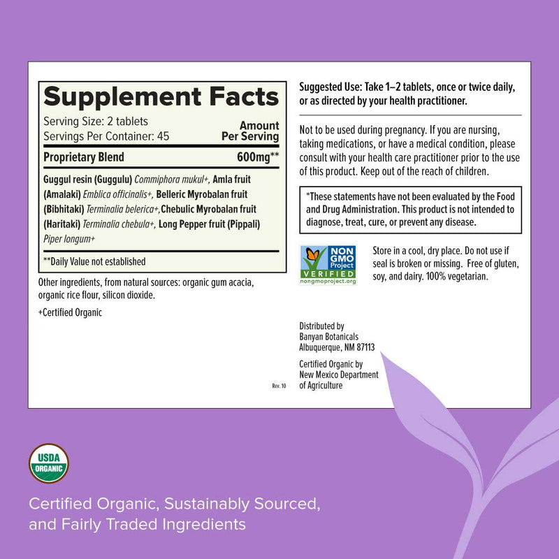 Banyan Botanicals Triphala Guggulu - USDA Organic - 90 Tablets - Detoxification & Metabolic Support* - NewNest Australia