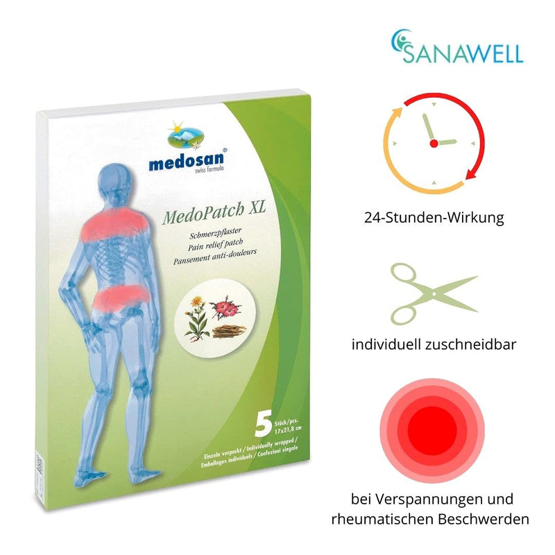 Medopatch Pain Plasters Xl Pack Of 5, Comfort Size For Shoulder, Back And Sciatica, Medical Device, For Tension And Rheumatism, Dermatologically Tested, Free From Preservatives - NewNest Australia