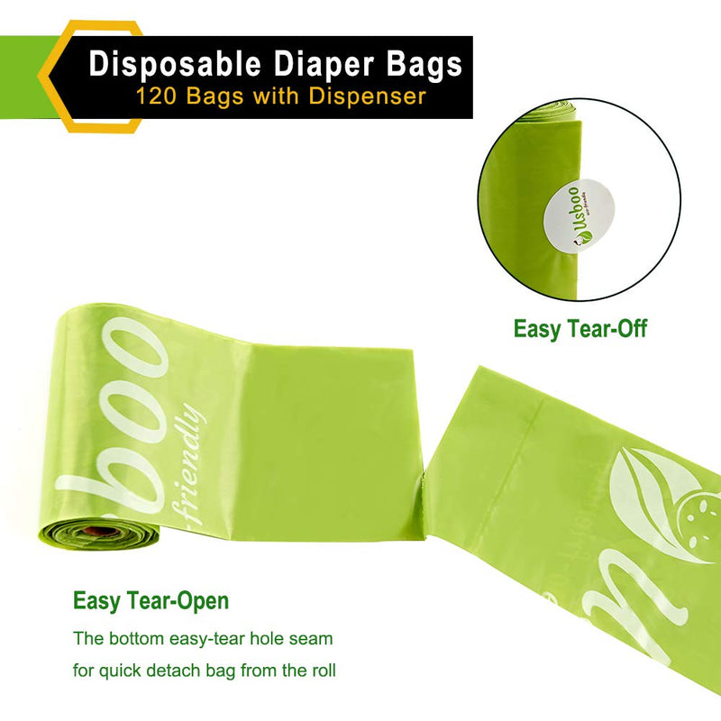 Baby Disposable Diaper Bags, OXO-Biodegradable Waste Bags 8 Refill Rolls/120 Bags with Dispenser, Convenient and Quick Diaper Disposal, Unscented Green/8 Refill Rolls - NewNest Australia