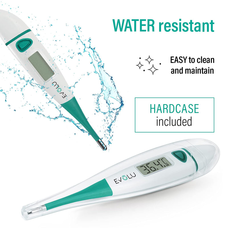 Evolu Waterproof Flexible Digital Thermometer Measurement In Mouth, Rectal Or Armpit With Flexible Measuring Tip In 10 Seconds - Babies, Children, Adults - High Precision - With Storage Box - NewNest Australia