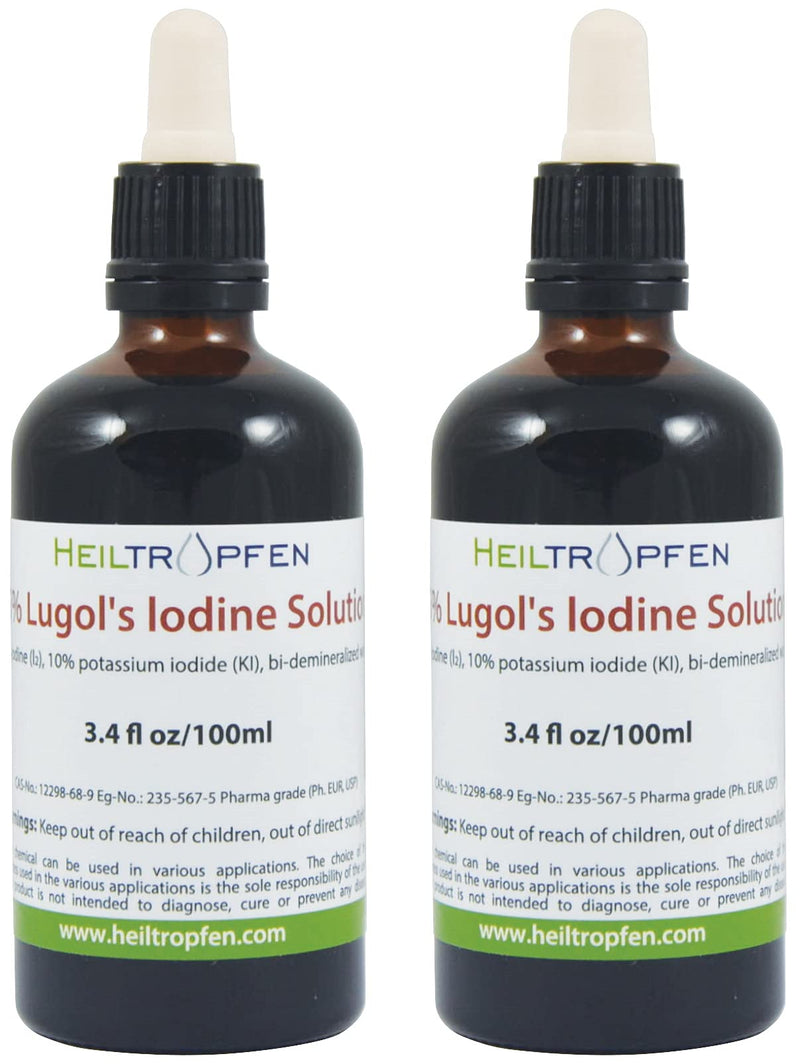 2X 100 ml Lugol's solution 5% iodine solution | Pharmaceutical Grade Ingredients | 15% Lugol's Liquid Formulation | 5 percent elemental iodine and 10% potassium iodide | Brown glass pipette | Healing Drops® - NewNest Australia