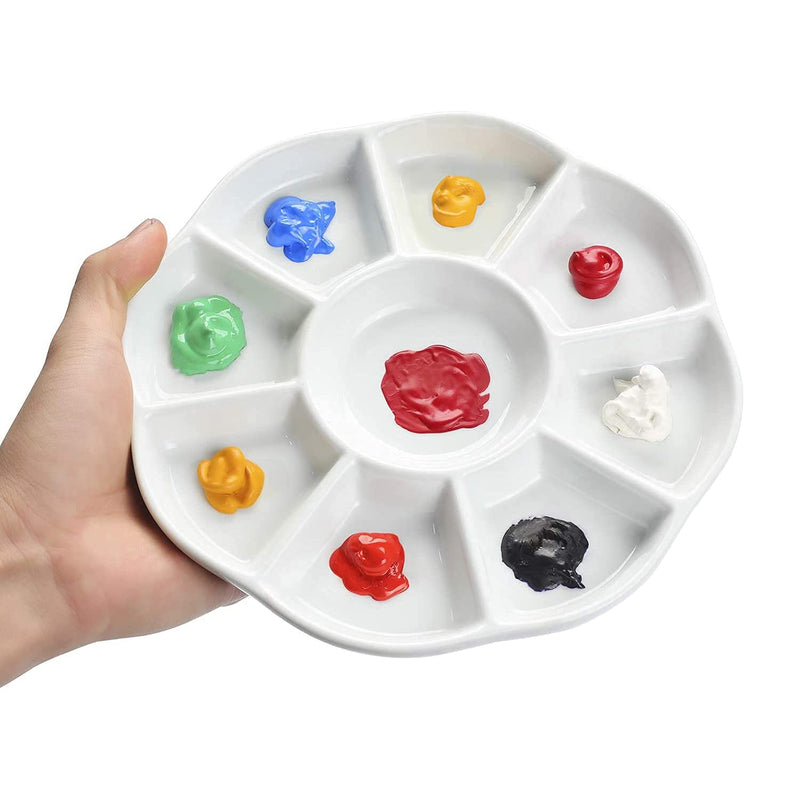 MEEDEN 9-Well Studio Porcelain Paint Palette Tray,Artist Mixing Colour Tray by 7-7/8 Inches for Watercolor Gouache Painting,Round,White - NewNest Australia