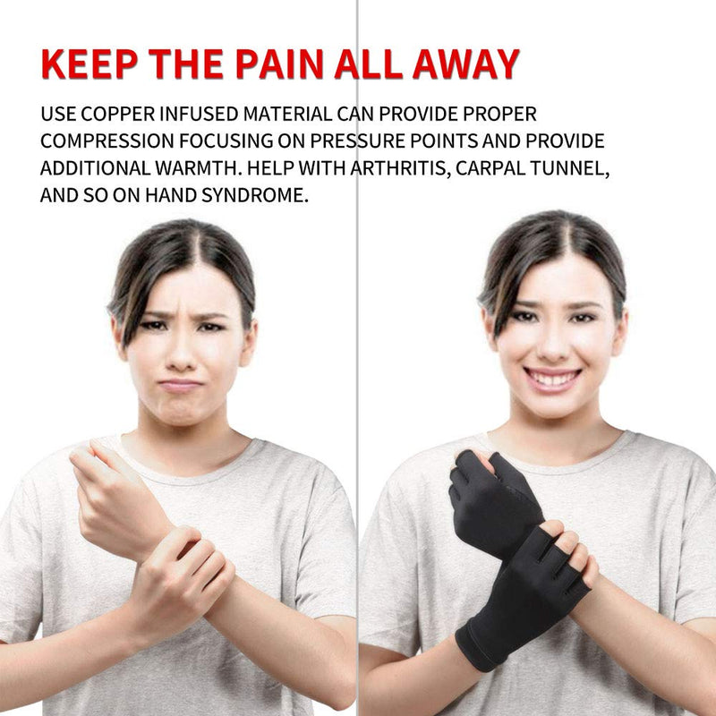Copper Compression Arthritis Gloves, Best Copper Infused Glove for Women and Men, Fingerless Arthritis Gloves, Pain Relief and Healing for Arthritis, Carpal Tunnel, 1 Pair (M, Black) M - NewNest Australia