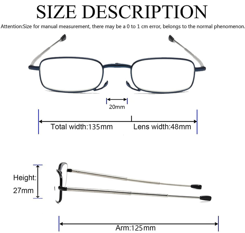 Hubeye 2 Pairs Foldable Reading Glasses Mini Portable Reading Aid Made of Stainless Steel with Hard Case Anti-Blue Vision Aid for Men and Women 2.50 Blue/Black 2.5 Diopters - NewNest Australia