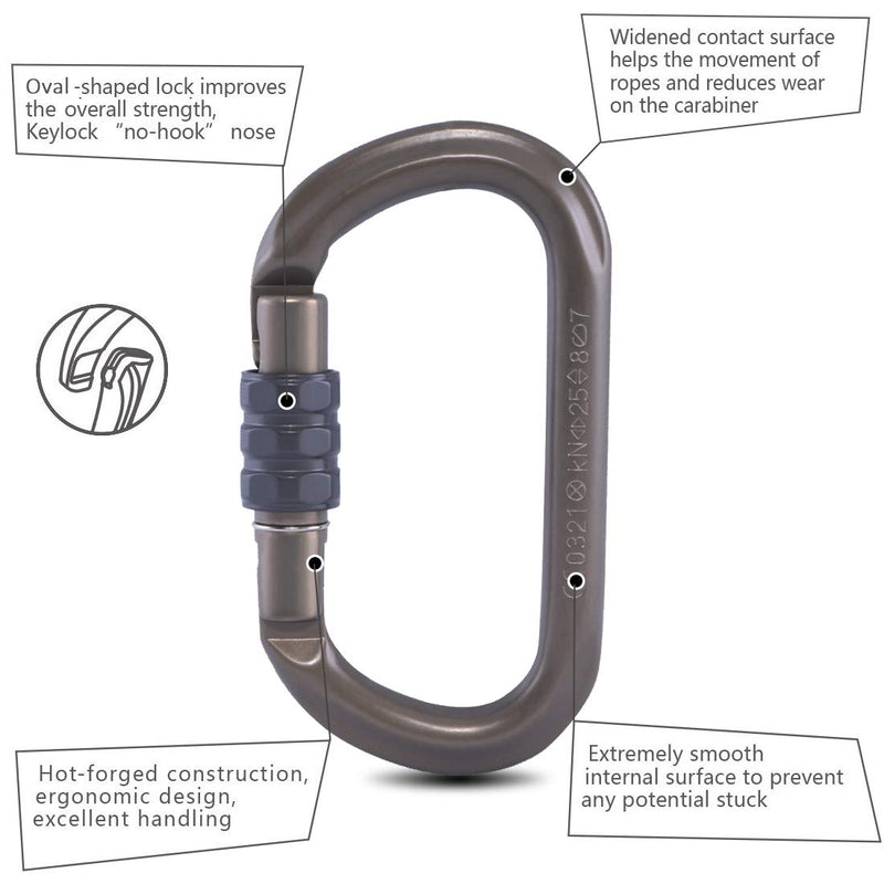 KAILAS 25KN Rock Climbing Carabiner Clip Heavy Duty Screw Gate Buckle Aluminium Ultra Studry Oval HCA Locking Carabiners - NewNest Australia