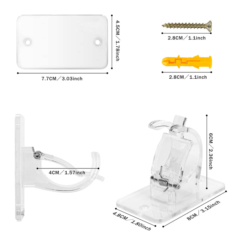 4pcs Transparent Upgraded No Drill Curtain Rod Brackets Universal Self Adhesive Wall Mount fits Support Curtain 0.6'' to 1.5'' Curtain Rod (Curtain Rod Not Included) 4 pcs Transparent - NewNest Australia