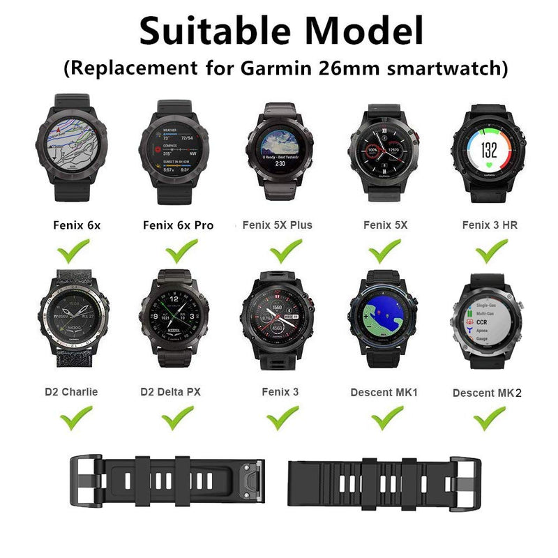 Replacement Fastener Ring for Garmin Fenix 3/Fenix 3 HR/Fenix 3 Sapphire/Fenix 5X/Fenix 5X Plus/Fenix 6X&6X Pro/Fenix 7X Solar/Descent Mk1/Quatix 3/Tactix Bravo Silicone Band Keeper Security Loop(Black-26mm) Black - NewNest Australia