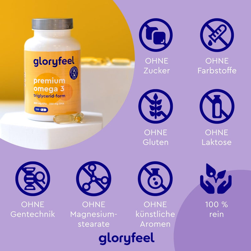 Premium Omega 3-120 capsules - 1000 mg fish oil per capsule with EPA and DHA - 3 times strength: in triglyceride form - Laboratory tested, carefully purified and from sustainable fishing - NewNest Australia