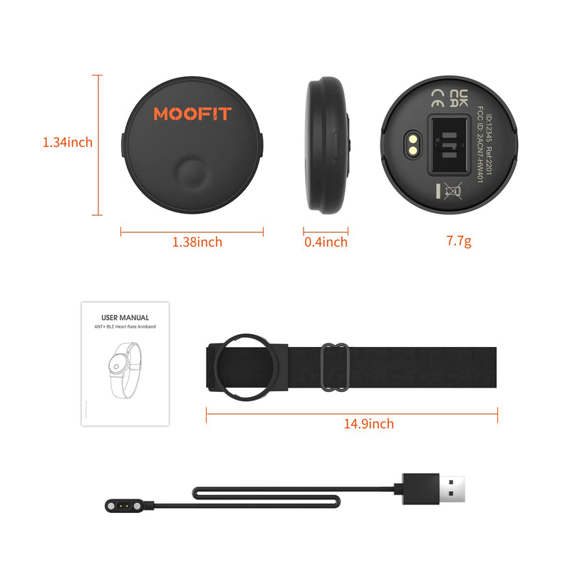 moofit HW401 Heart Rate Monitor Armband, IP67 Waterproof, Support Bluetooth/ANT+, Rechargeable Optical Heart Rate Sensor Bracelet Works with Wahoo, Zwift, Strava, Elite HRV - NewNest Australia