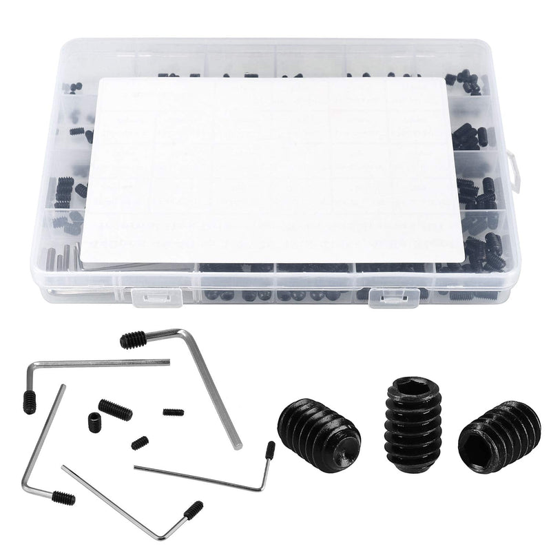 HanTof 440Pcs 22 Sizes,4#-40 to 1/4"-20 Standard SAE Allen Head Socket Hex Grub Screw Assortment Kit,Internal Hex Drive Cup-Point Set Screws Set with 5pcs Hex Wrenches,12.9 Class Alloy Steel-Black Black-440pcs SAE Set Screw - NewNest Australia
