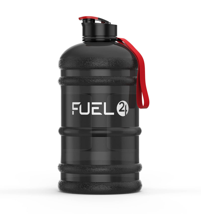 Fuel24 Jug - 2.2 Litre Water Bottle - Extra Strong Flex Material - Drop Proof, Pop or Straw Cap Options - 2.2L Large Gym Sports Bottle, BPA FREE Pop Cap Transparent Black - NewNest Australia