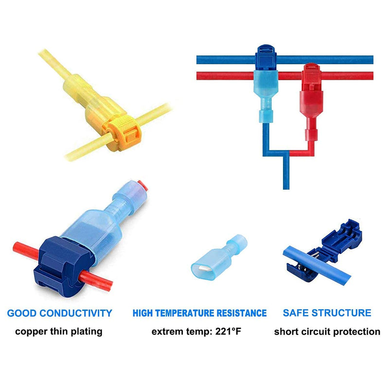 T-Tap Wire Connectors - MuHize 120 Pcs T-Tap Wire Terminals, Quick Splice Wire Terminals, Self-Stripping Insulated Male Quick Disconnect Assortment Kit - NewNest Australia