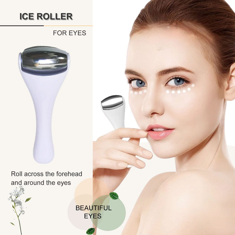 Hysotok Ice Roller for Face, Ice Roller for Face & Eye 2 Pcs, Stainless Steel Face Massager Ice Roller for Puffiness, Migraine, Pain Relief, Mini Ice Roller for Eyes Dark Circles (White) White - NewNest Australia